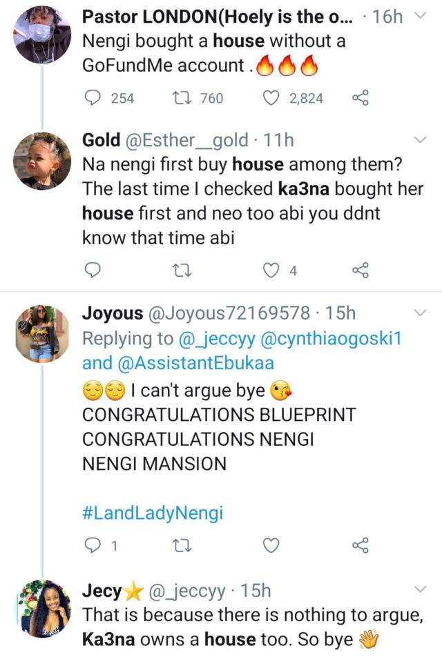 'I bought my house with my hard-earned money before bbnaija' - Ka3na reveals after Nengi announced her new house