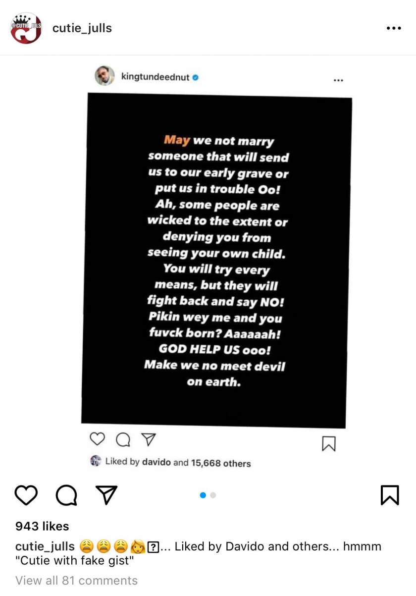 Blogger dragged for misquoting Tunde Ednut's post as Davido, Chioma's alleged divorce