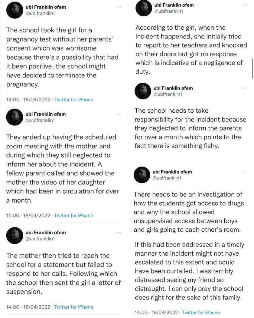 'The boys confessed to having drugged the girl, but the school is trying to play down the confession' - Ubi Franklin shares new details