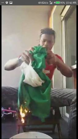 IPOB Member Burns The Nigerian Flag, Calls President Buhari a Terrorist