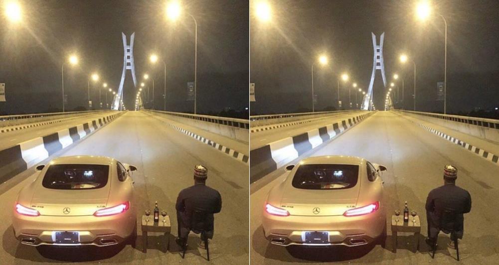 See Photo of a Man Chilling in The Middle of The Road on Lekki-Ikoyi Link Bridge