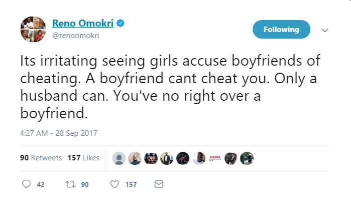 'Ladies, You Have No Right Over Your Boyfriends'- Reno Omokri