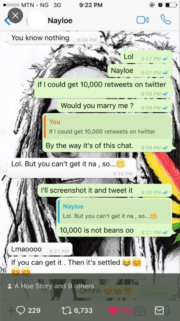 'Get 10k retweets and I will marry you'- 19yr old Nigerian girl tells her 19-year-old crush, he gets 17k retweets