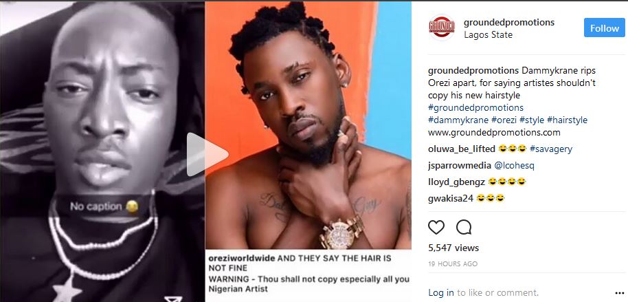 'I was talking to duck face Tekno, not Orezi' -Dammy Krane Clears the air