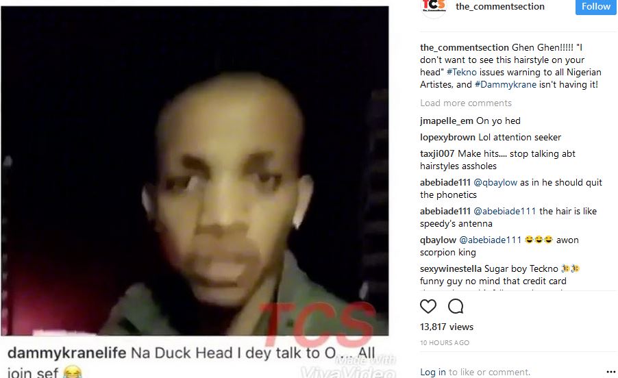 'I was talking to duck face Tekno, not Orezi' -Dammy Krane Clears the air