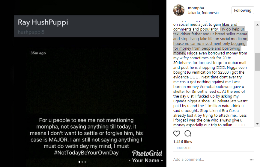 Mompha Exposes Hushpuppi, Claims His Father Is A Taxi Driver And His Mother, A Bread Seller