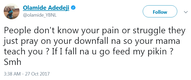 Olamide Claps Back At Troll Who Said He Will Soon Become An Up-coming Artiste Like Ice Prince
