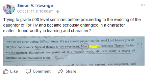 Nigerian Student Acknowledged His Sweetheart In His Seminar And His Professor Did This