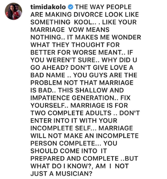 'Don't give love a bad name, marriage is not bad' - Timi Dakolo comes for divorcees