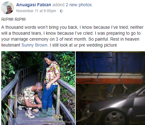 Young Nigerian soldier dies in a fatal accident few weeks to his wedding