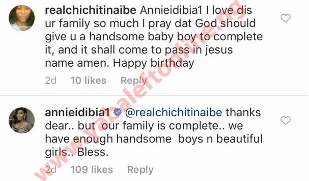'I Pray You Give Birth To A Son, So Your Family Will Be Complete' - Follower Tells Annie Idibia, She Responds