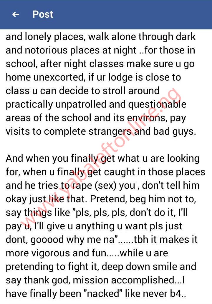 'Every Girl Should Crave To Be Raped At Least Once In Her Lifetime' - Nigerian Guy Gives Tips On How To Be Raped.