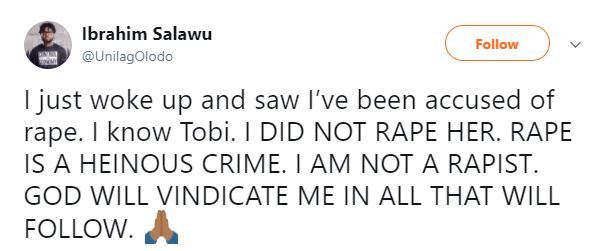 Lady alleges blogger, Unilagolodo raped her, then started begging, he responds