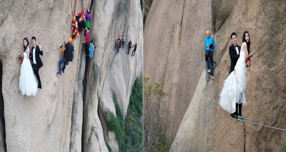 Daredevil couple climb dangerous Chaya mountain to take their wedding photos