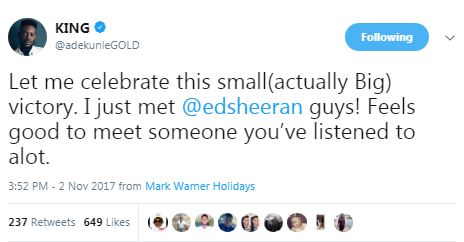 Between Adekunle Gold And A Follower Who Asked Him Which Ed Sheeran He Met