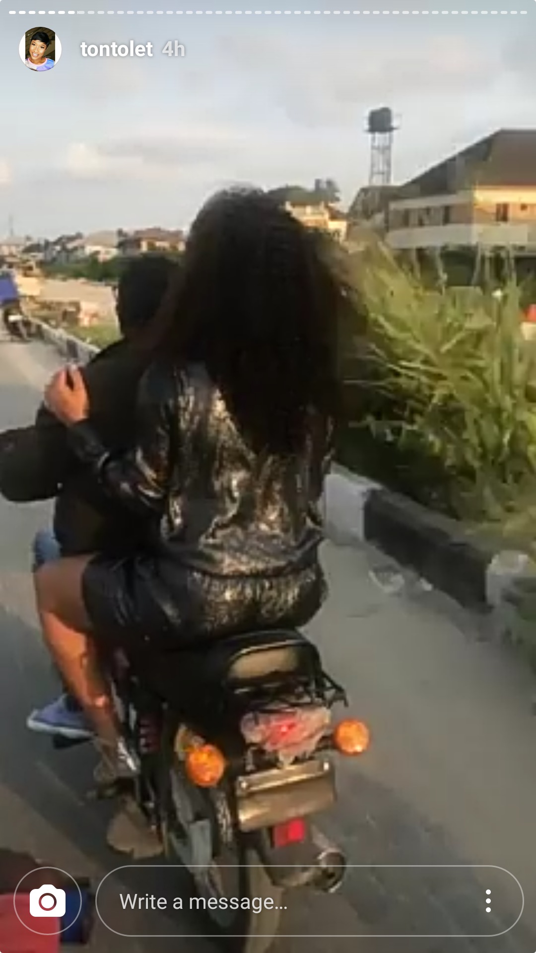 Traffic Jam, Tonto Dikeh Rides With An Okada To The Cinema (See Photos)