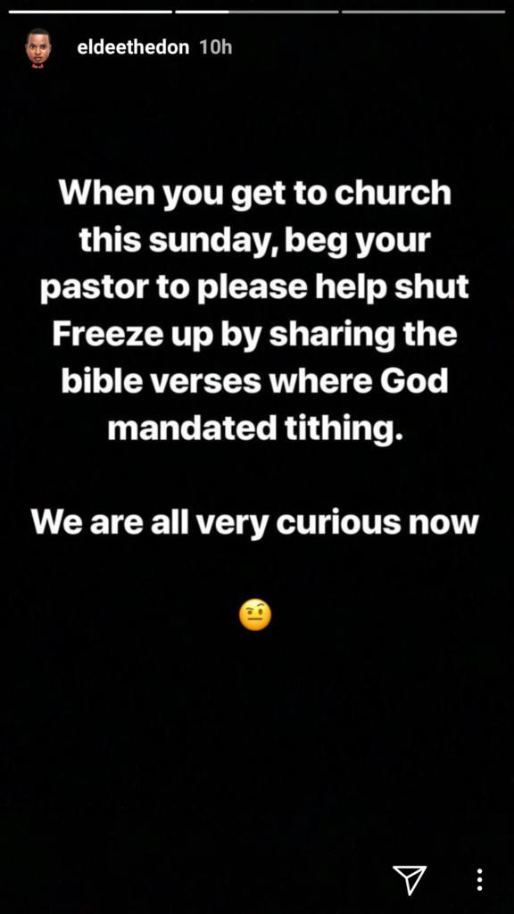 'Ask Your Pastor To Share The Bible Verses Where God Mandated Tithing'- Eldee