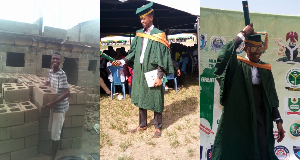 'This Is Why I Slept In Class'- MOUAU Graduate's Bricklayer Photos Go Viral