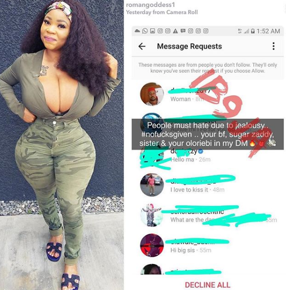 Lagos Socialite, Roman Goddess Shows Off The High Profile People Waiting In Her DM And Donjazzy Is Among