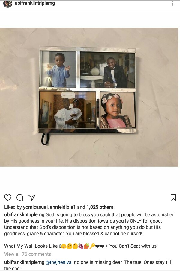 Ubi Franklin Replies Follower Who Asked Why Lilian Esoro's Picture Is Missing On His Family Photo Wall