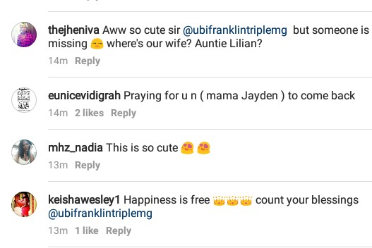 Ubi Franklin Replies Follower Who Asked Why Lilian Esoro's Picture Is Missing On His Family Photo Wall