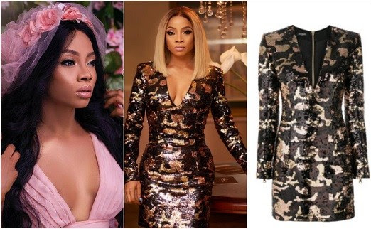 Toke Makinwa's Balmain Camouflage Sequin Birthday Dress Costs N1.2million (Photo)