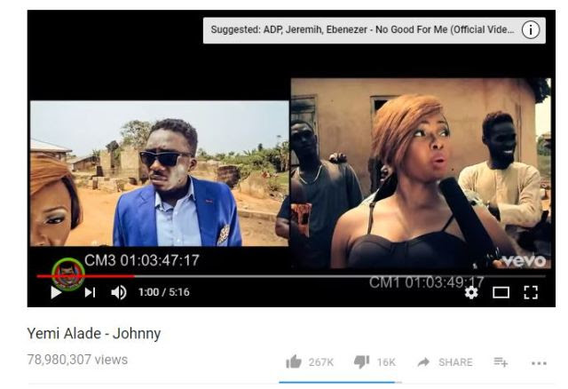 Yemi Alade's 'Johnny' surpasses Psquare's 'Personally' to Become The Most Viewed Nigerian Music Video On YT