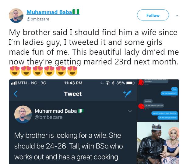 Nigerian Man Finds A Pretty Wife For His Brother On Twitter