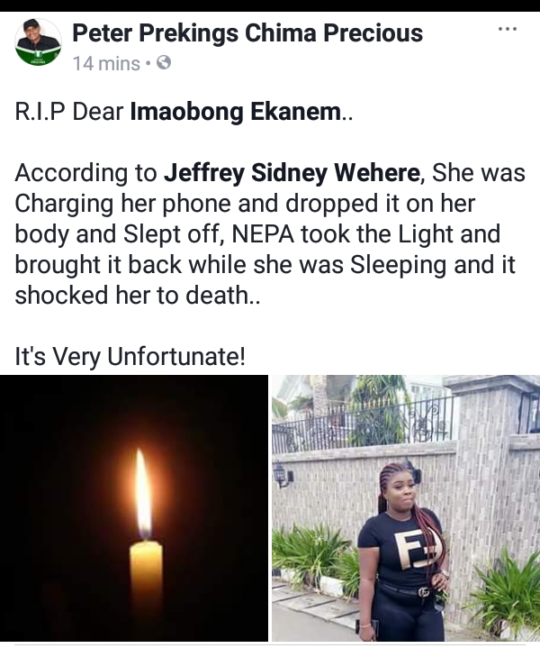Nigerian lady electrocuted while charging her phone (Photos)