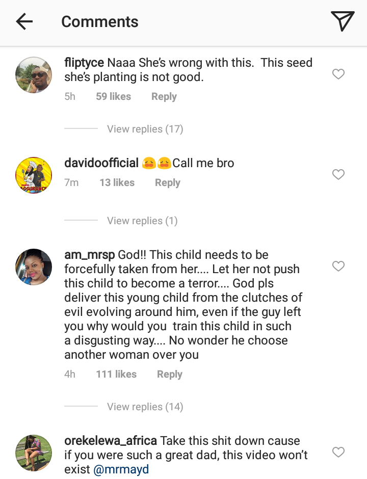 Davido & Bisola react to video of May D's babymama telling their son to abuse him