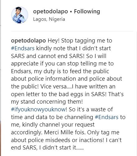 'Stop tagging me to #EndSars, I didn't start SARS and cannot end SARS' - Dolapo Badmos