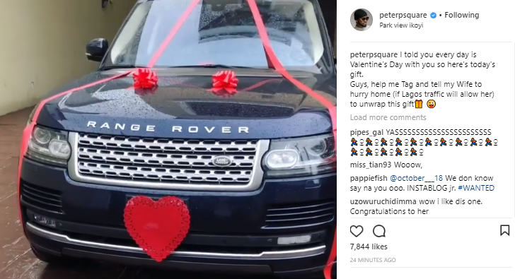 'Everyday is Valentine's day' - Peter Okoye says as he shows off the new Range Rover he bought for Lola