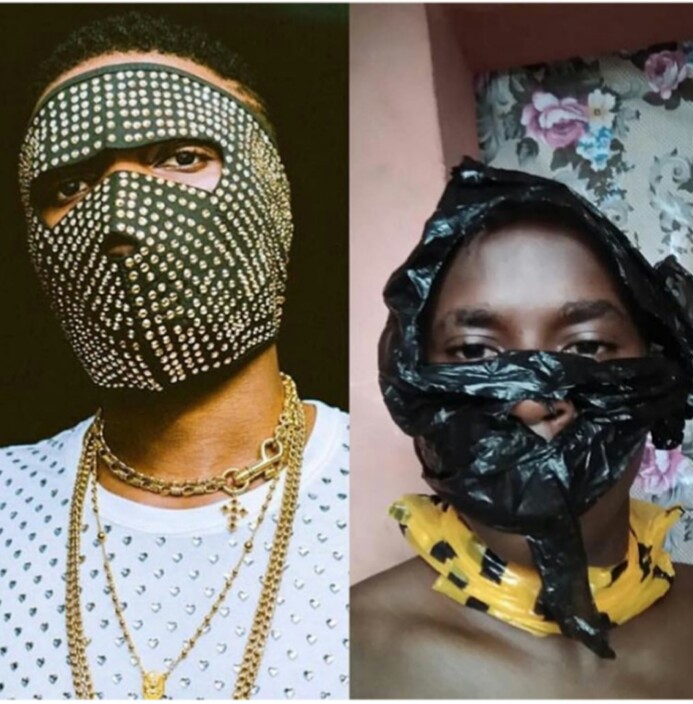 Man Recreates Wizkid Face Mask Photo With Polythene Bag, Nigerians React (Photos)
