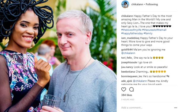 Nigerian model with the 40 million hair, Chika Lann shows off her boo on Father's day