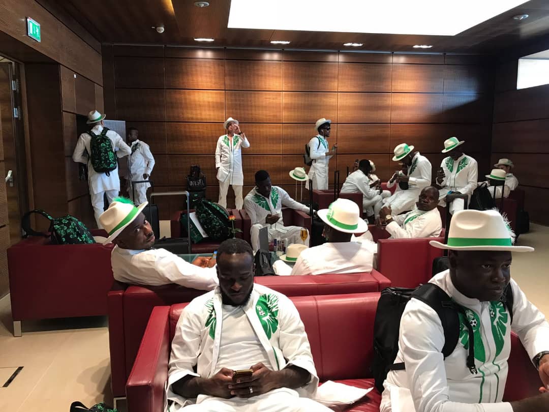 Super Eagles en route to Russia rocking matching green and white regalia