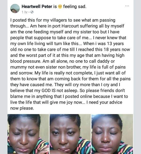 'At my age I have high blood pressure' - 18-year-old, Nigerian lady cries out