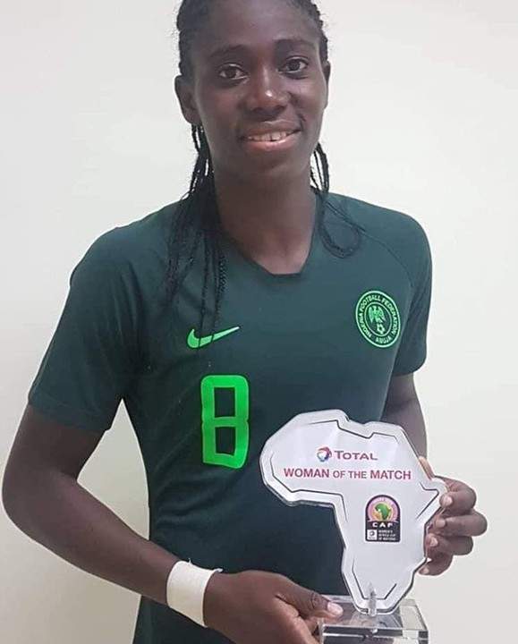 Super Falcon Asisat Oshoala Honoured With Woman Of The Match Award