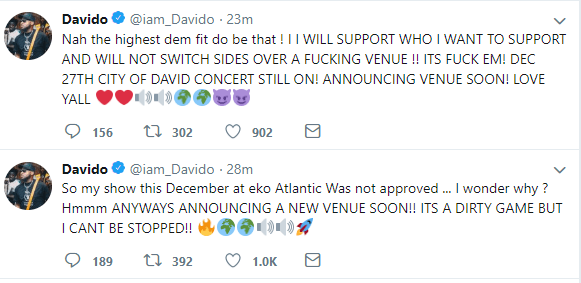 'F**k them' - Davido rants as he is denied Eko Atlantic as concert venue