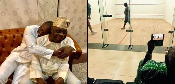 Obasanjo And Juwon His Son In Warm Embrace After A Game Of Squash