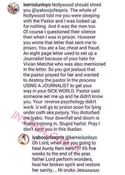 You Were Sleeping With The Pastor, Stupid harlot, you will go to jail - Kemi Olunloyo Slams Iyabo Ojo