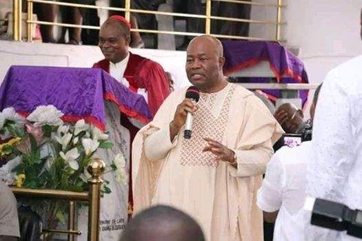 'You can't embarrass my wife for talking politics in church' - Sen. Akpabio criticises Bishop
