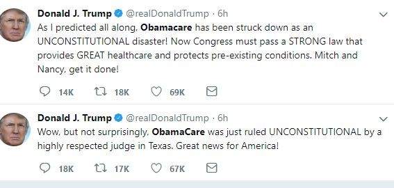 President Trump celebrates as Federal judge rules Obamacare as 'unconstitutional'