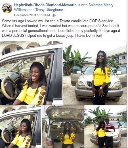 Nigerian lady appreciates God as she gets a Lexus SUV after sowing her first car as a seed