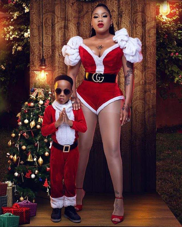 Toyin Lawani Celebrates A Sexy Xmas With Son (Photos+Video)