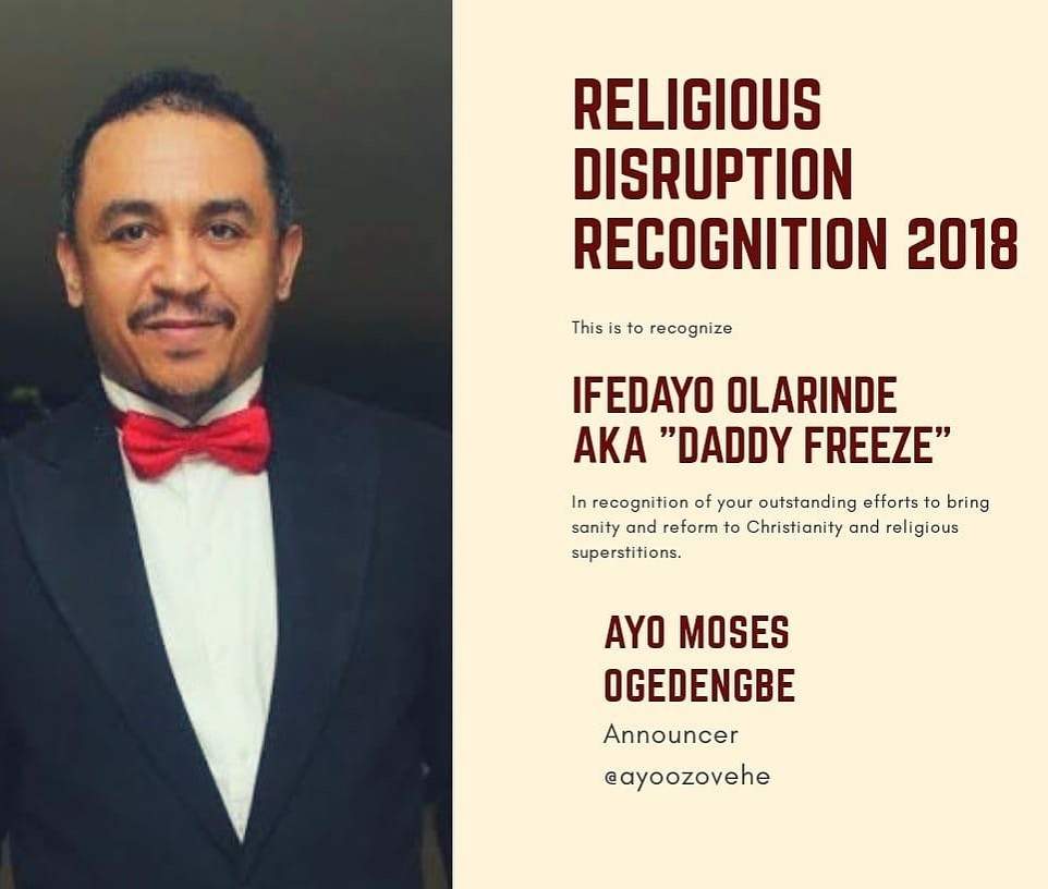 Daddy Freeze Bags 'Religious Disruption Award, Nigerians React