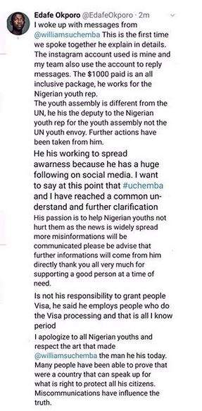 Williams Uchemba removes U.N from his bio on IG, as his accuser, Okporo makes further clarifications