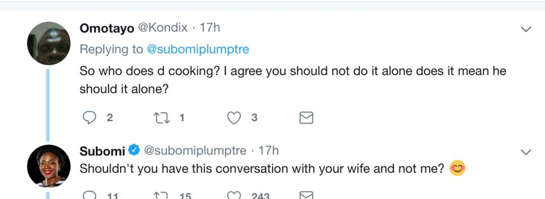 Heated argument ensues on twitter after popular brand consultant says women don't enjoy cooking (Screenshots)