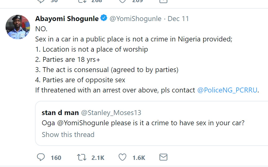 S*x in car is criminal, Lagos Police counters Abayomi Shogunle