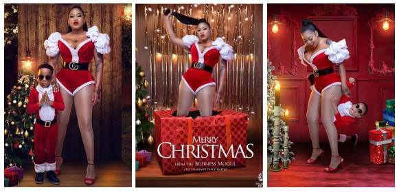 Toyin Lawani Celebrates A Sexy Xmas With Son (Photos+Video)