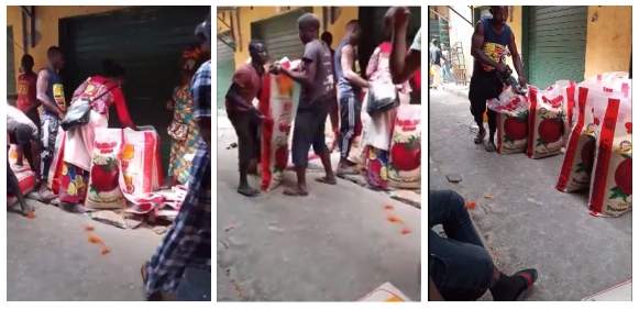 Man Exposes How Traders Reduce The Content Of Bags Of Rice Before Selling Them (Videos)